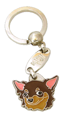 CHIHUAHUA LONG HAIRED CHOCOLATE <br> (keyring, engraving included)